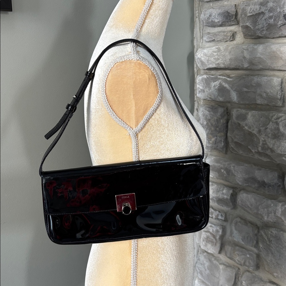 FURLA, Black Patent Leather Shoulder Bag